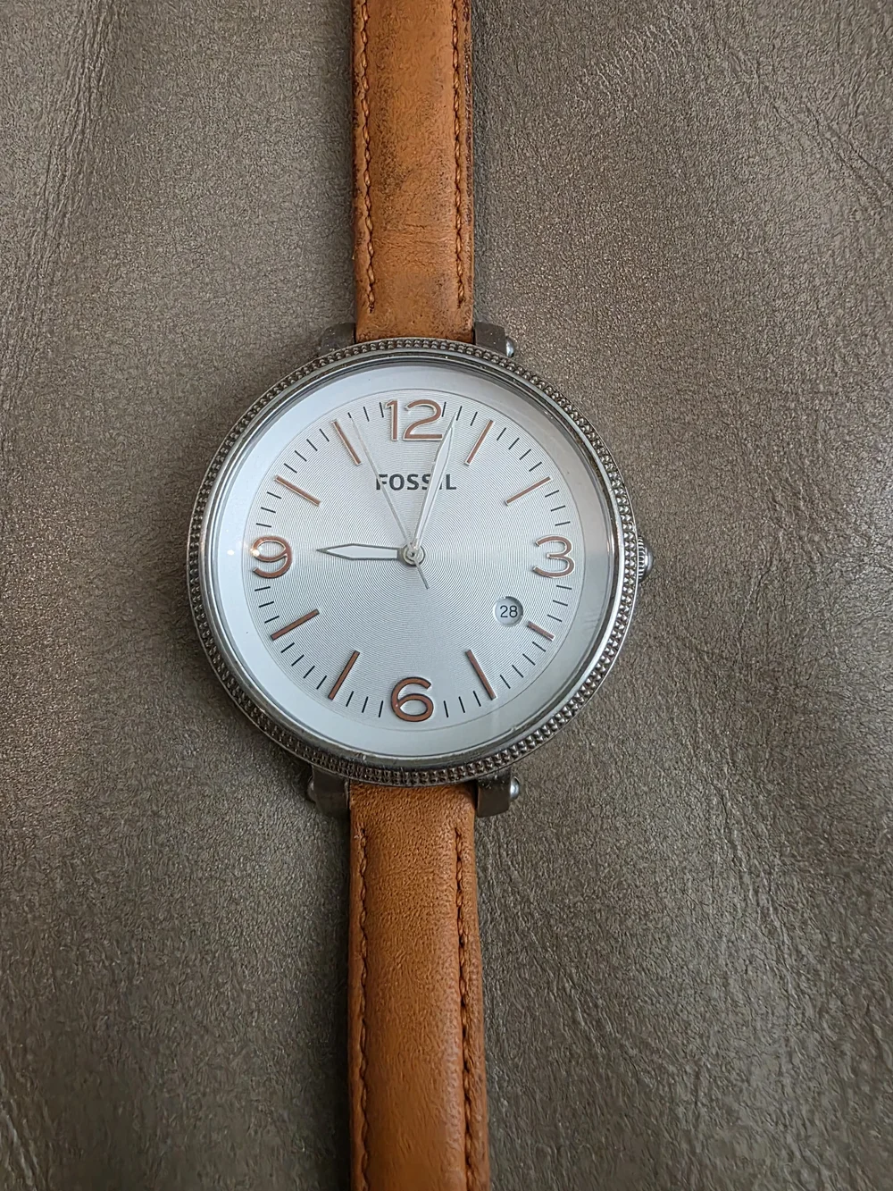 Fossil Classic Round Watch in Cognac Leather